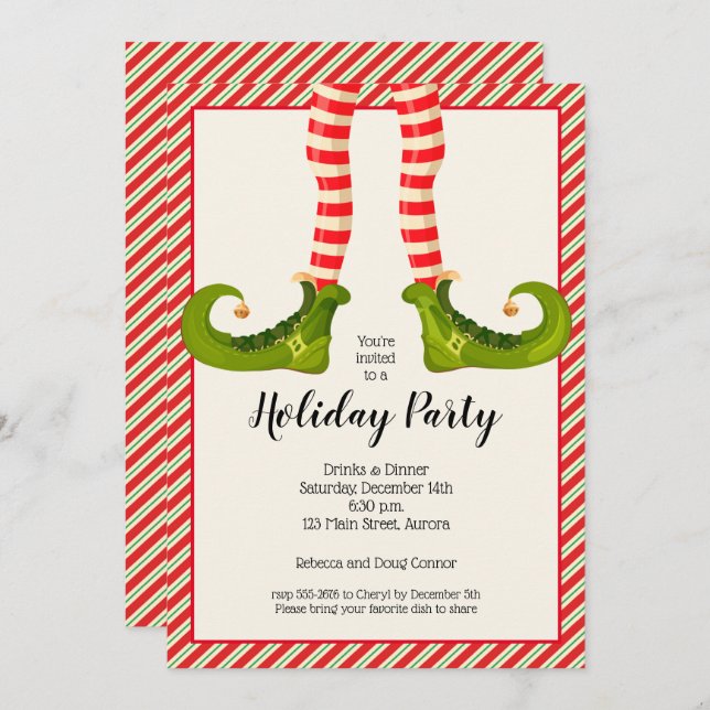 Jolly Christmas Elf Legs Holiday Einladungen (Vorne/Hinten)