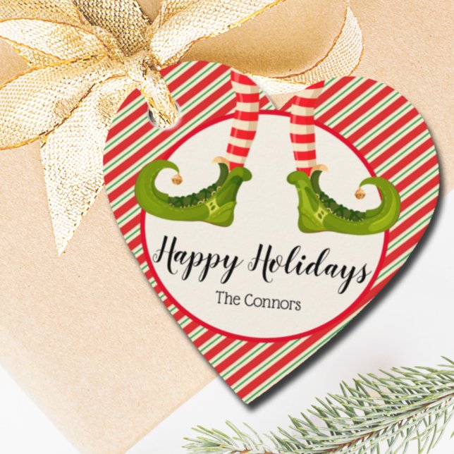 Jolly Christmas Elf Legs Stripes Holiday HEART Geschenkanhänger (Jolly Christmas Elf Legs Stripes Holiday HEART Favor Tags)