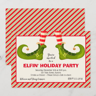 Jolly Christmas Elf Legs Stripes Holiday Invites