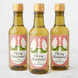 Jolly Christmas Elf Legs Stripes Holiday Mini Weinetikett