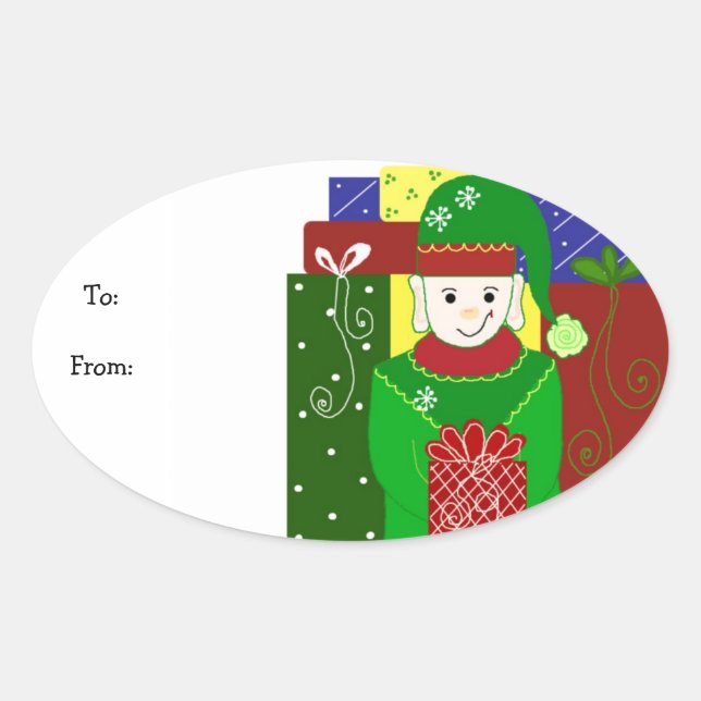 Jolly Christmas Elf Ovaler Aufkleber (Vorderseite)
