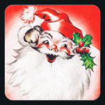 Jolly Christmas Greetings Quadratischer Aufkleber<br><div class="desc">Vintage Jolly Santa Illustration.</div>