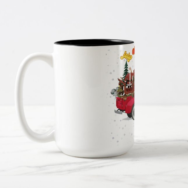Jolly Christmas Overloaded Truck Zweifarbige Tasse (Links)