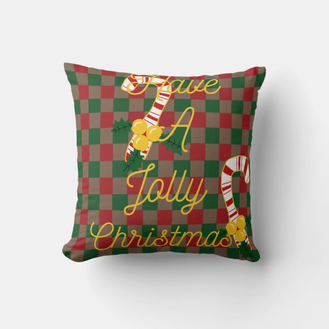 Jolly Christmas Red Green Schachbrett Kariert Cand Kissen (Vorderseite)
