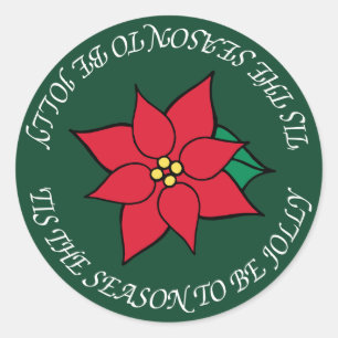 Jolly Christmas Red Poinsettia Holiday Stickers