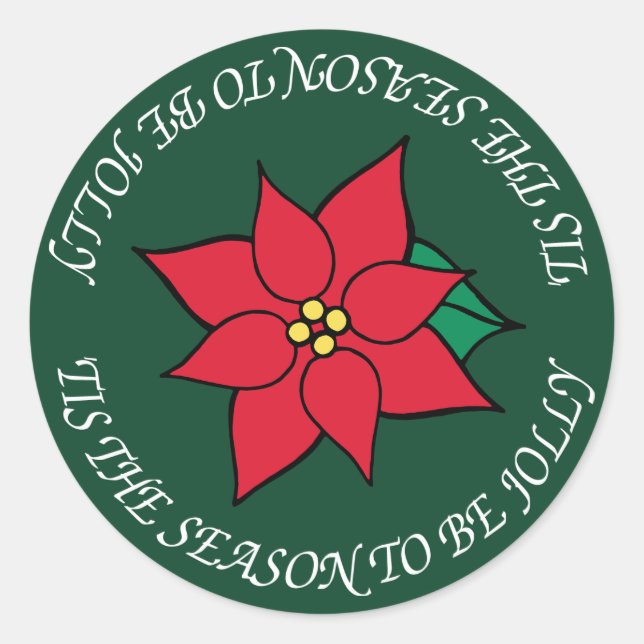 Jolly Christmas Red Poinsettia Holiday Stickers (Vorderseite)