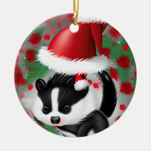 Jolly Christmas Skunk Keramik Ornament