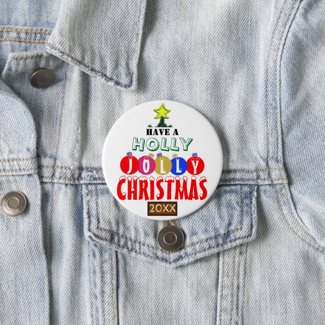 Jolly Christmas Tree Red Blue Gold Ornaments Button (Beispiel)