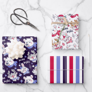 Jolly Christmas Winter Wrapping Paper Set von 3 Geschenkpapier Set