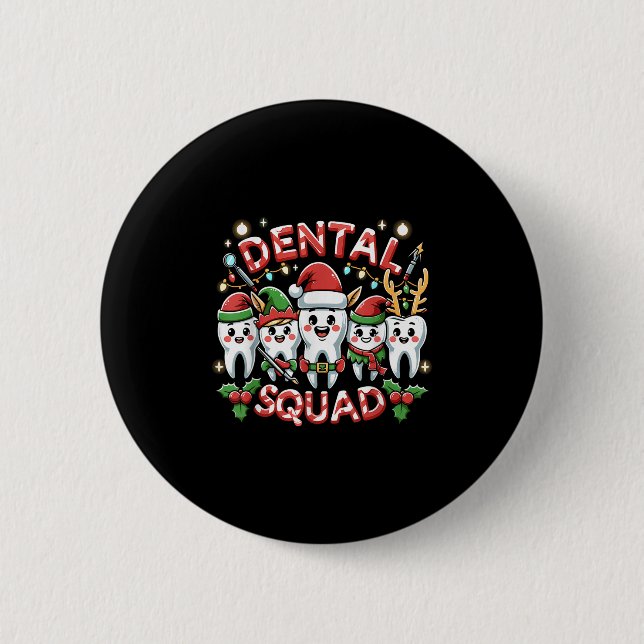 Jolly Dental Squad Celebration Christmas Teeth Den Button (Vorderseite)