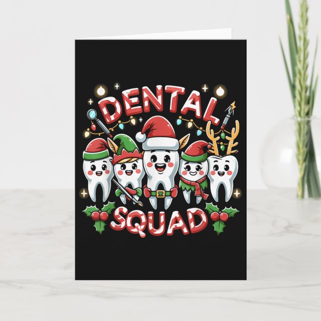 Jolly Dental Squad Celebration Christmas Teeth Den Karte (Vorderseite)