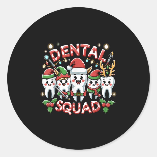 Jolly Dental Squad Celebration Christmas Teeth Den Runder Aufkleber (Vorderseite)