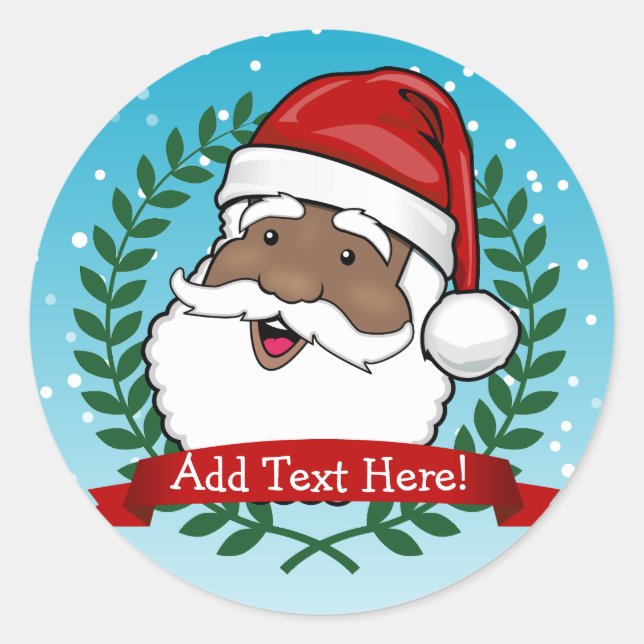 Jolly Ethnic Santa Custom Text Runder Aufkleber (Vorderseite)