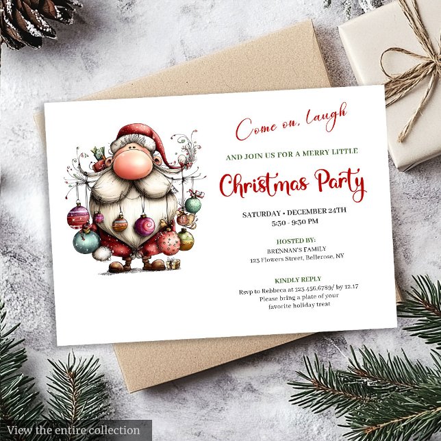 Jolly Funny Santa Red Green Editable Holiday Card Einladung (Jolly Funny Santa Red Green Editable Holiday Invite)