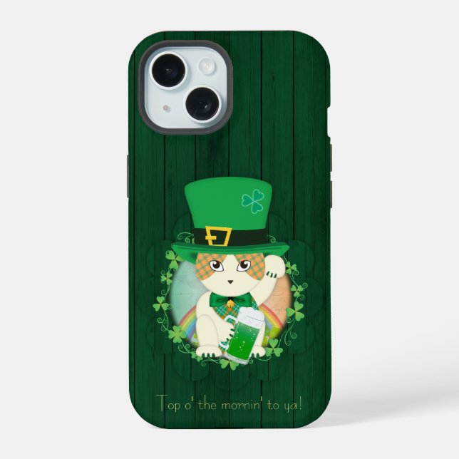 Jolly Ginger Tabby Irish Cheer iPhone 15 Hülle (Rückseite)