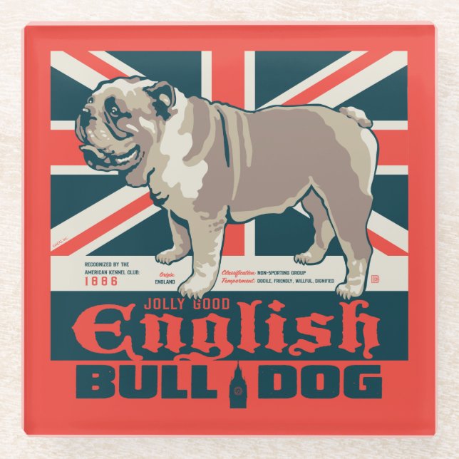 Jolly Good English Bulldog Glasuntersetzer (Vorderseite)