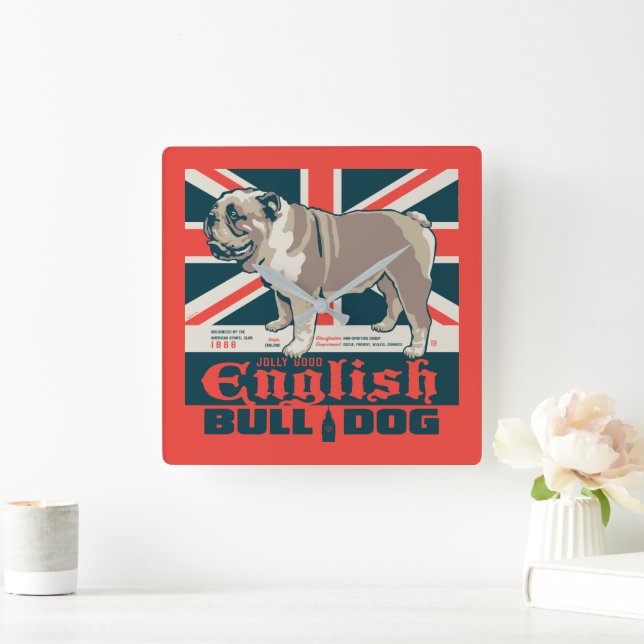 Jolly Good English Bulldog Quadratische Wanduhr (Zuhause)
