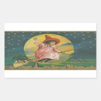 Jolly Halloween Pink Hexe auf Broom Vintag