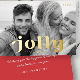 Jolly Happy Holidays Modern Simple Family Foto Folien Feiertagskarte