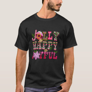 Jolly Happy Joyful Pink Christmas Ball Candy Cane T-Shirt
