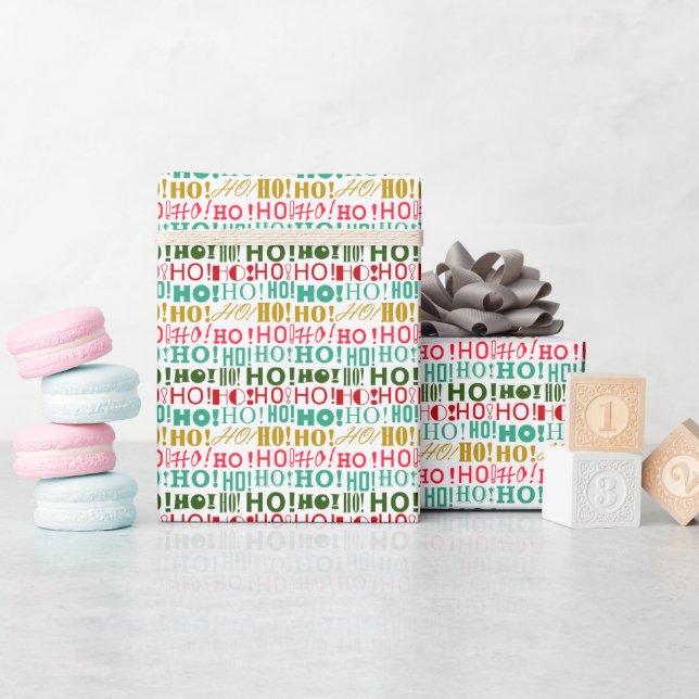 Jolly HO! HO! HO! Farbiges Weihnachtswrapping Geschenkpapier (Babyparty)