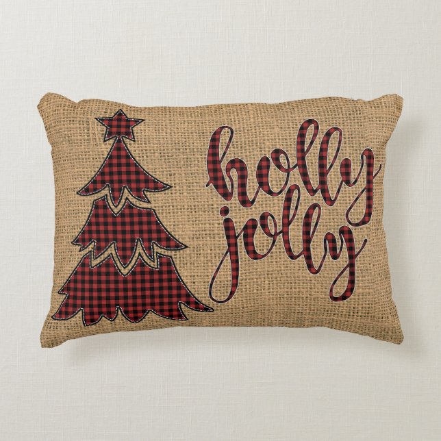 Jolly-IMITATE-Burlap, Kariertes Baumkiefer Dekokissen (Vorderseite)