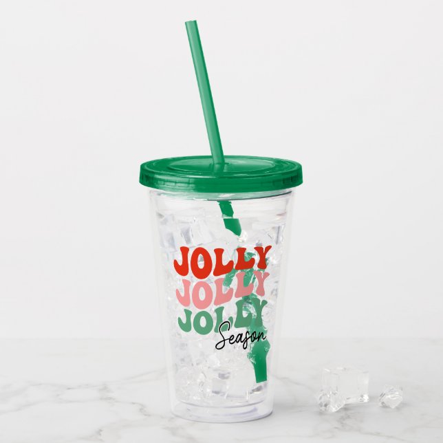 Jolly Jolly Jolly Season Retro Holiday Typografie Acryltrinkbecher (Vorderseite Ice)