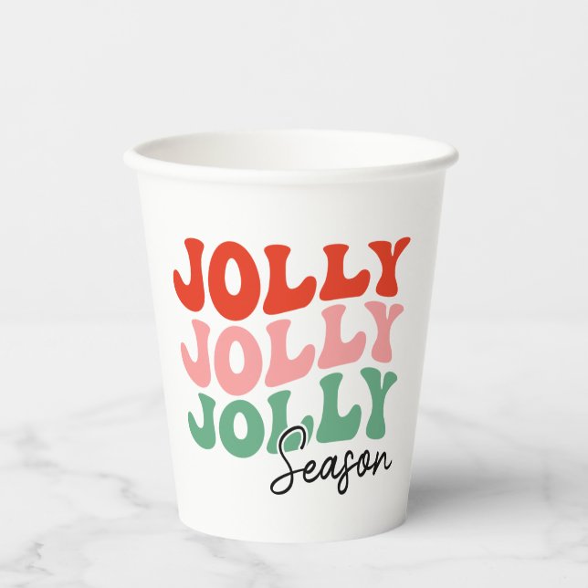 Jolly Jolly Jolly Season Retro Holiday Typografie Pappbecher (Vorderseite)