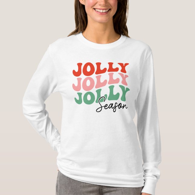 Jolly Jolly Jolly Season Retro Holiday Typografie T-Shirt (Vorderseite)