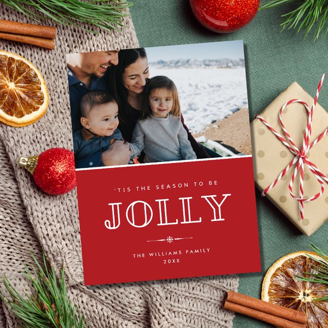 Jolly Modern Family Foto Weihnachten (Jolly Modern Family Photo Christmas Holiday Postcard)