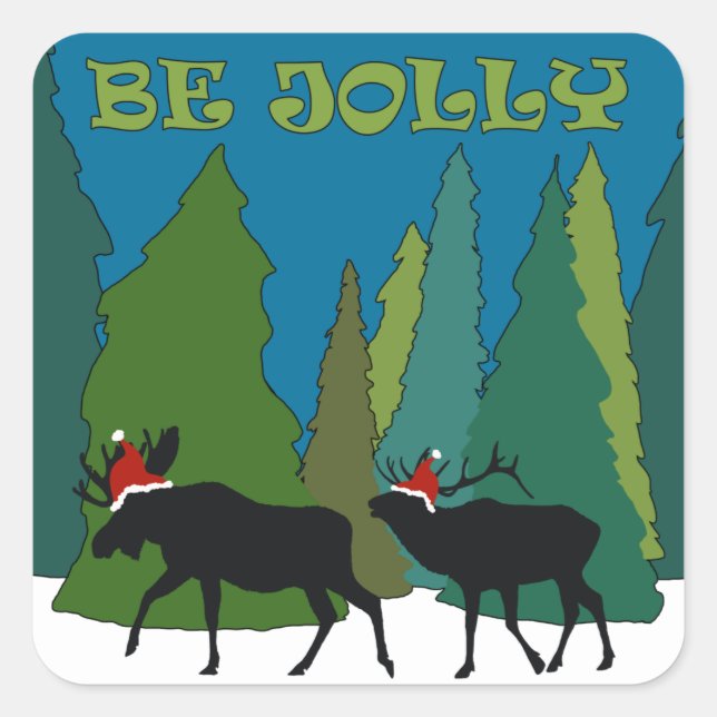 Jolly Moose und Elk Quadratischer Aufkleber (Vorderseite)
