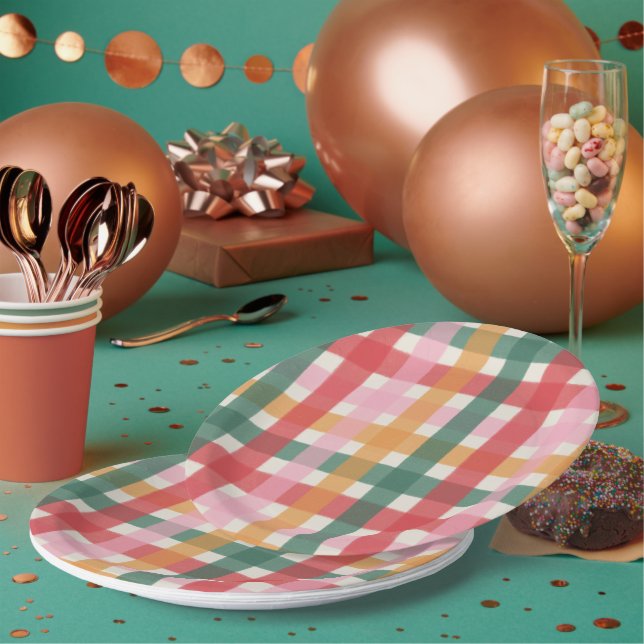 Jolly Multicolored Gingham Pappteller (Multi)