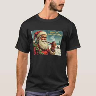 Jolly Ol Saint Nicotine Santa with Tobacco Pipe T-Shirt