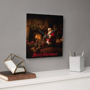 Jolly Old Saint Nick Quadratische Wanduhr