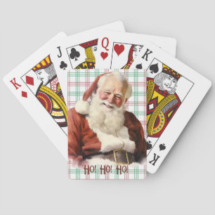 Jolly Old Saint Nick Santa Claus Karierter Hinterg Spielkarten