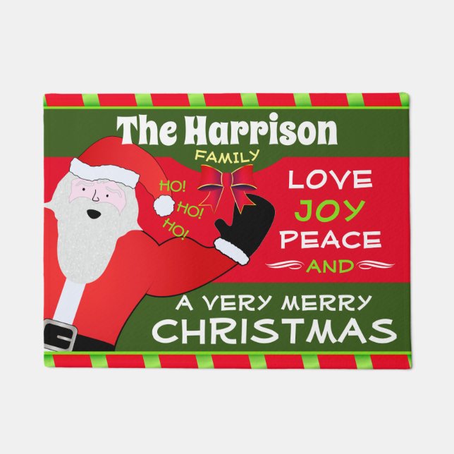 Jolly Old Santa mit Ihrem Familiennamen | Weihnach Fußmatte (Vorderseite)