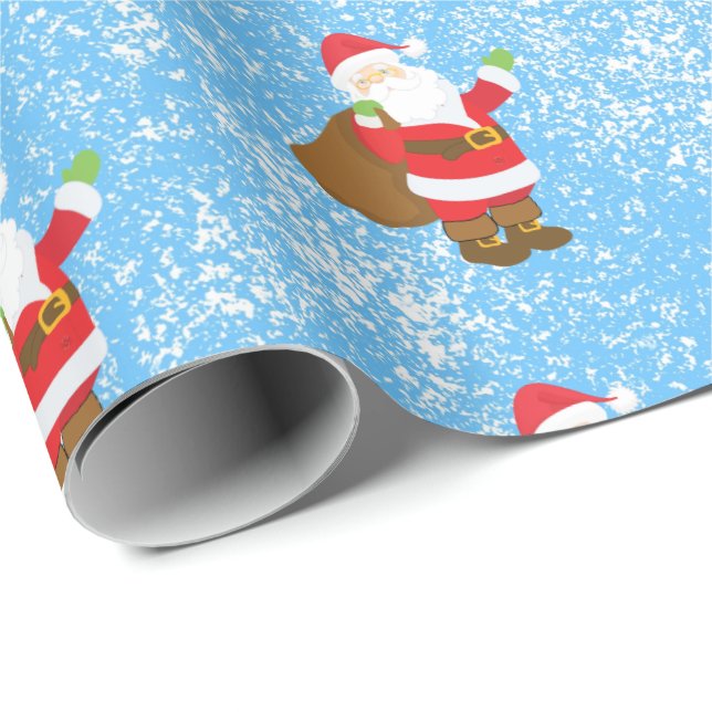 Jolly Ole Saint Nick Blauer Schwamm Paint Snow Geschenkpapier (Rolleneckpunkt)