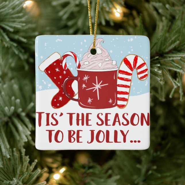 Jolly Red Blue Cocoa Candy Cane Strumpf Weihnachte Keramikornament (Baum)