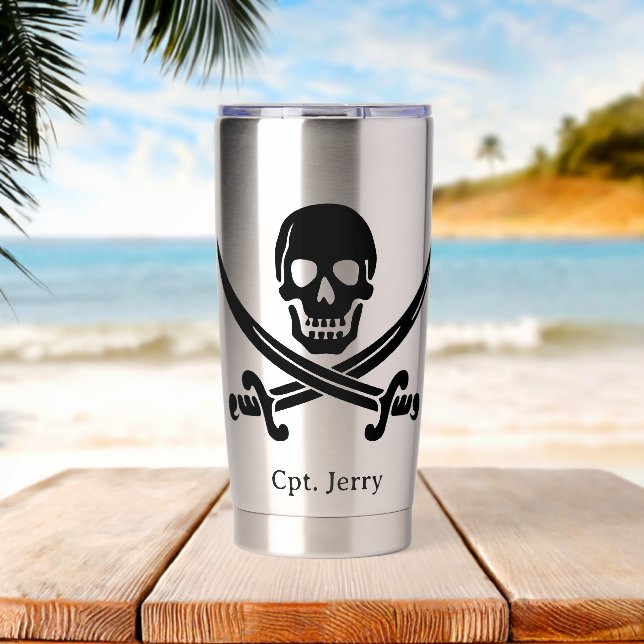 Jolly Roger Pirat individuell Thermobecher (Strand (gedreht))