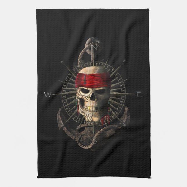 Jolly Roger Pirate Skull Sailing Compass Anchor Geschirrtuch (Vertikal)