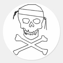 Jolly Roger Round Black auf Transparentaufkleber