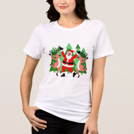 Jolly Santa and Reindeer Dance Christmas T-Shirt Tri-Blend Shirt