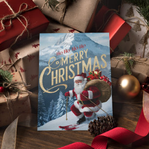 Jolly Santa Carves Snowy Slopes Postkarte