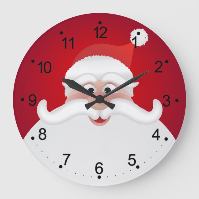 Jolly Santa Christmas Round (Large Wall Clock) Große Wanduhr (Vorderseite)