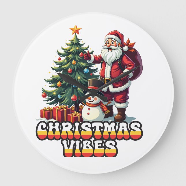 Jolly Santa Christmas Vibes Große Wanduhr (Vorderseite)