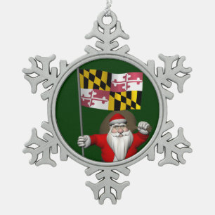 Jolly Santa Claus Besuchen Maryland Schneeflocken Zinn-Ornament