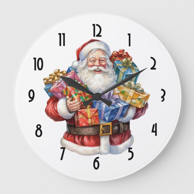 Jolly Santa Claus Classic Christmas Große Wanduhr (Vorderseite)