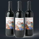 Jolly Santa Claus Classic Christmas Weinetikett<br><div class="desc">Flaschenetiketten mit einem niedlichen Weihnachtsbild. Ein traditioneller Weihnachtsmann in seinem klassisch roten Outfit. Seine Arme voller Geschenke. Bereit,  Geschenke für alle zu bringen.</div>