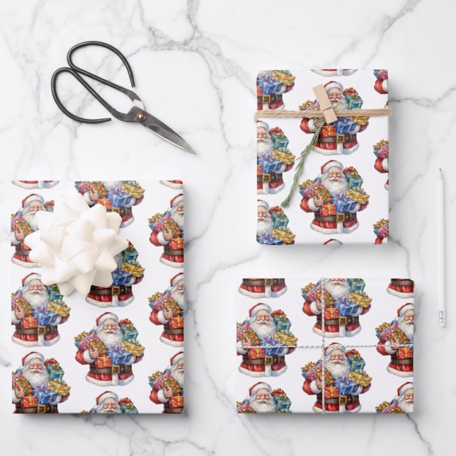 Jolly Santa Claus Classic Weihnachtsmuster Geschenkpapier Set (Vorderseite)