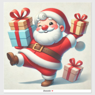 Jolly Santa Claus Holding Geschenkboxen Aufkleber